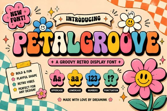 Petal Groove: A Bold 70s Display Font for Joyful Design